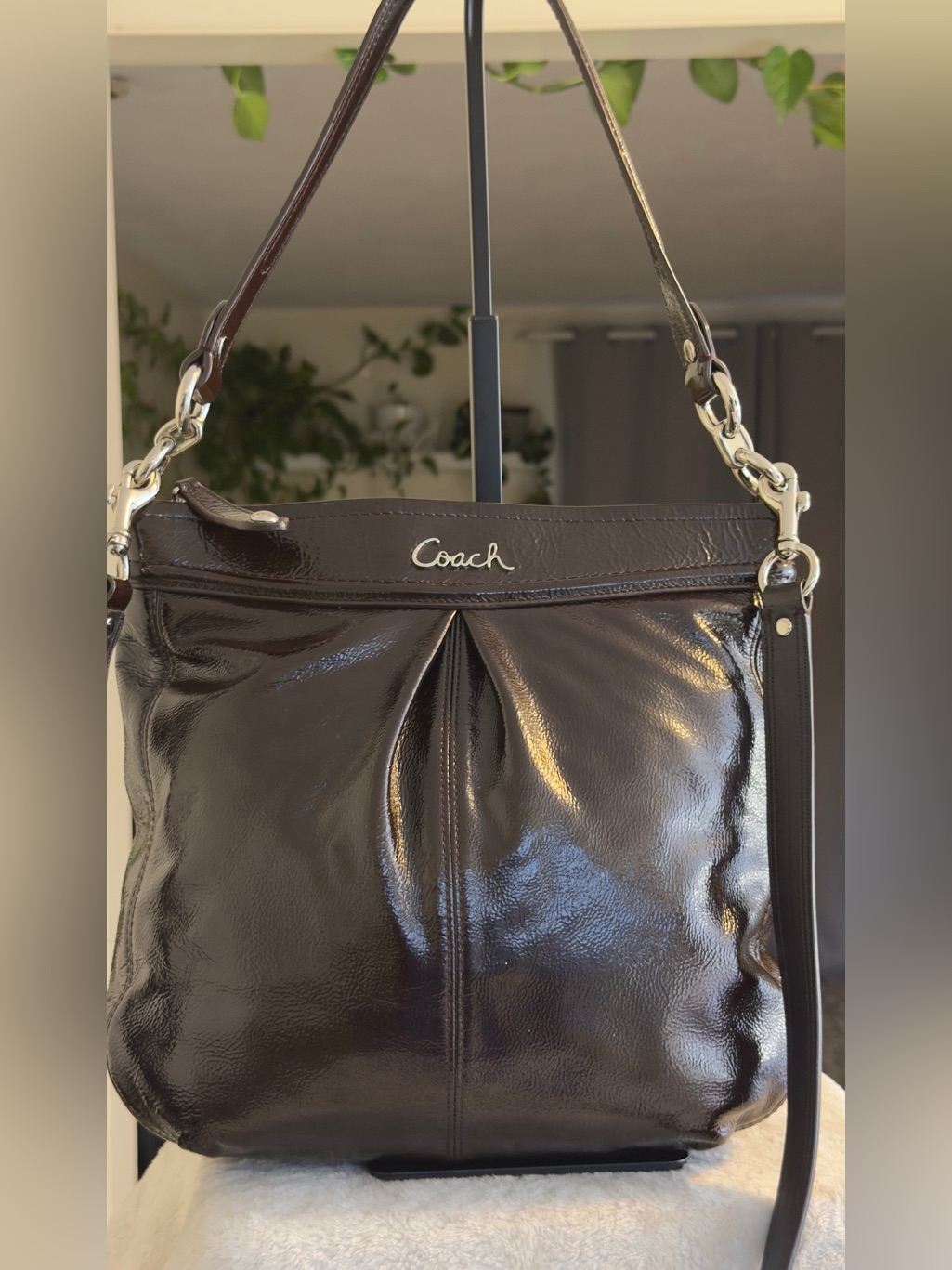 Coach Ashley Patent Leather Hippie Crossbody Shoulder Bag Mahogany F20462